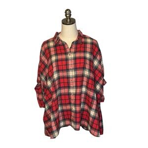 Amazing Lace Very Oversize Plaid Button Down Shirt Short Sleeve L Slouchy